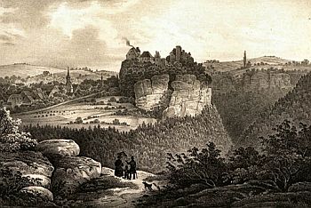 Hohnstein um 1840 (Blick über das Polenztal)